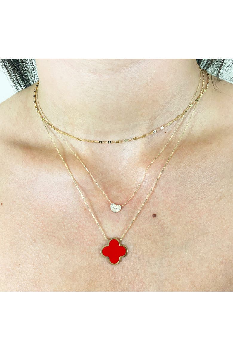 Extra Large Coral Single Clover Necklace, Alternate, color, Coral