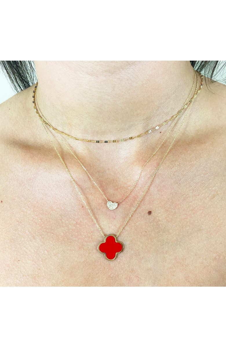 The Lovery Fine Jewelry Extra Large Coral Single Clover Necklace, Alternate, color, Coral