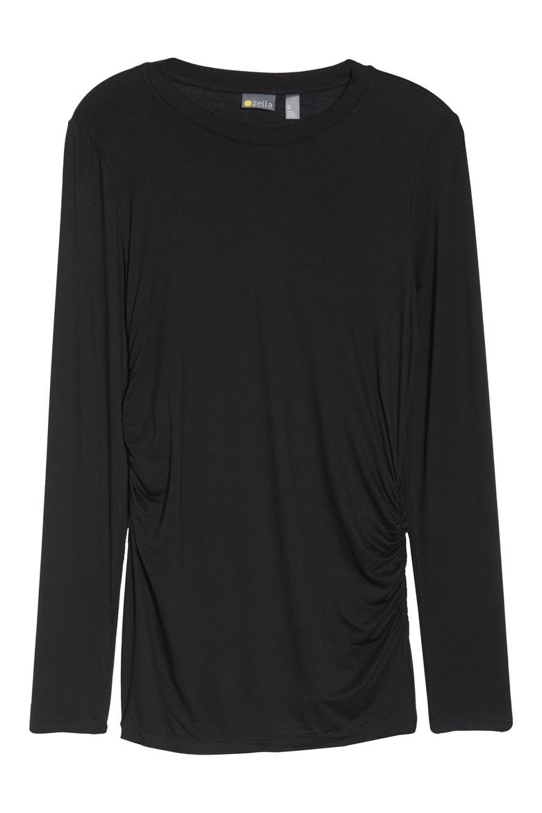 Asymmetrical Side Ruched Tee, Alternate, color, BLACK