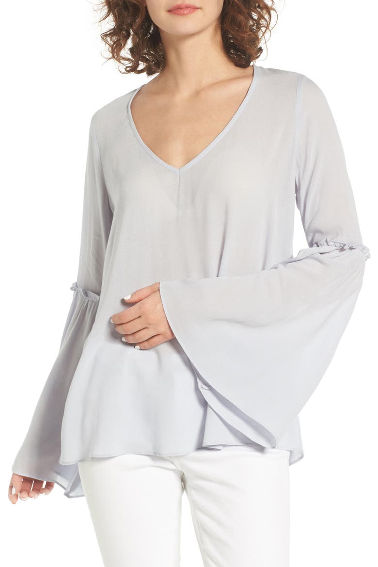 Ruffle Bell Sleeve Top, Main, color, GREY MICRO