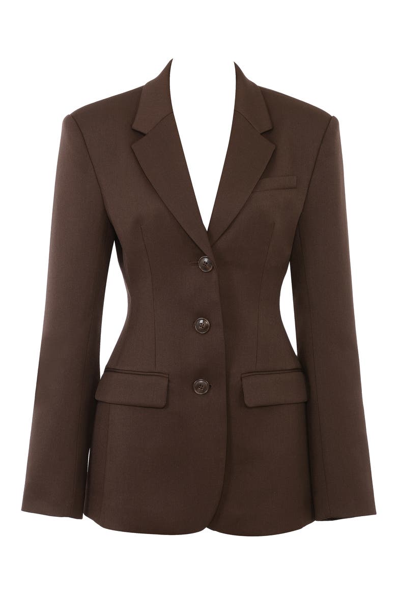 Luella Hourglass Crepe Jacket, Alternate, color, CHOCOLATE