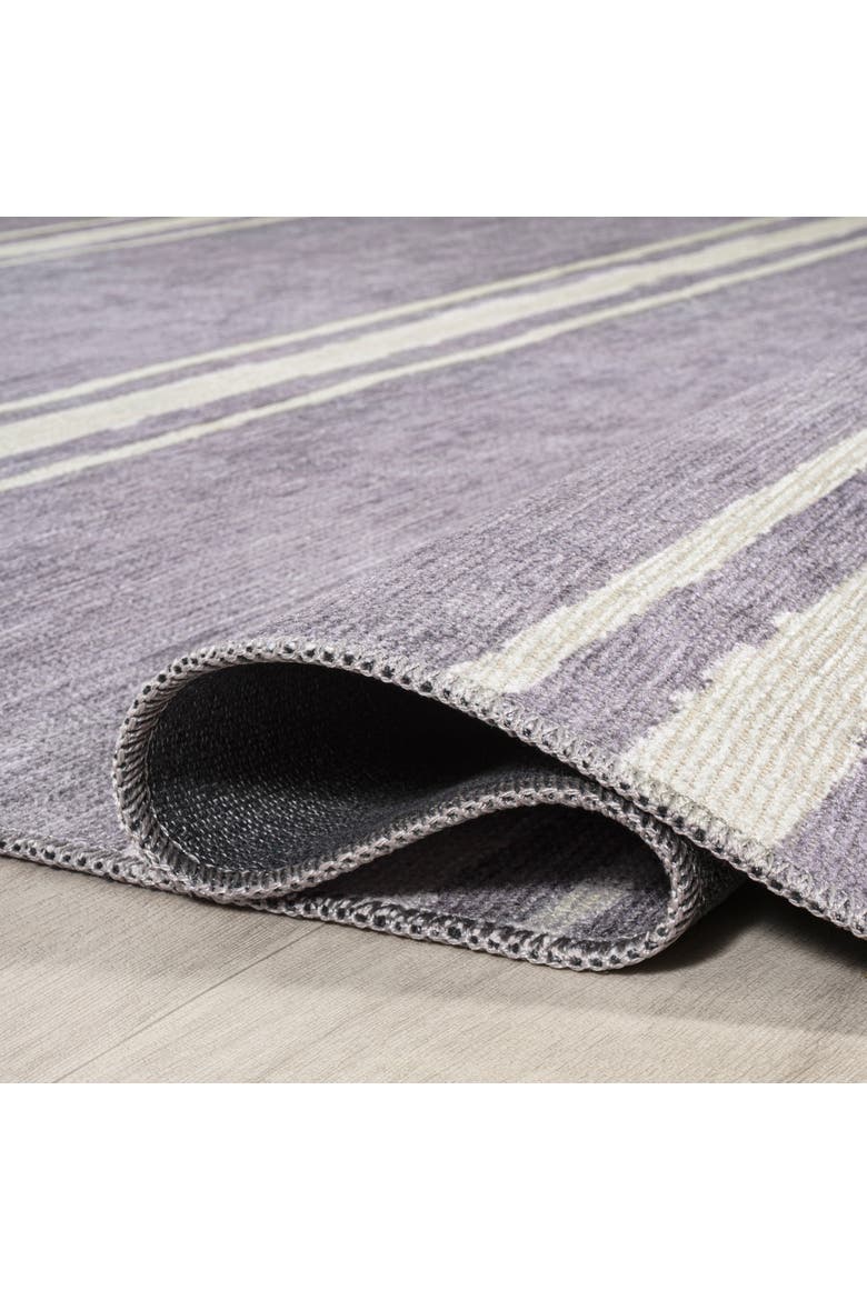Bande Distressed Ticking Stripe Machine-Washable Area Rug, Alternate, color, Lavender/Ivory