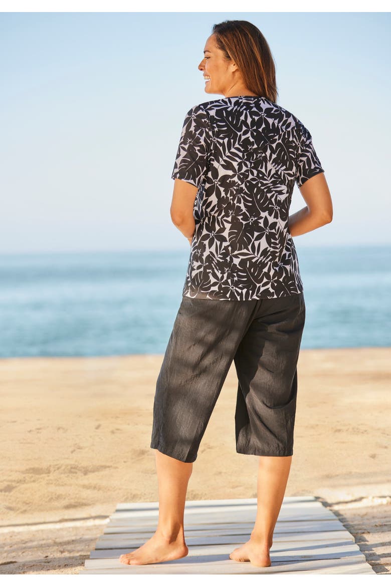 Cross Back Swim Tee, Alternate, color, BLACK PALM