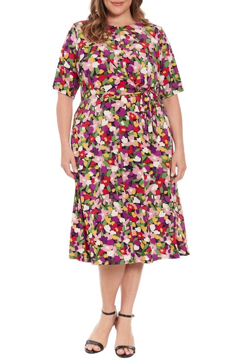 Keyhole Neck Side Tie Midi Dress (Plus)