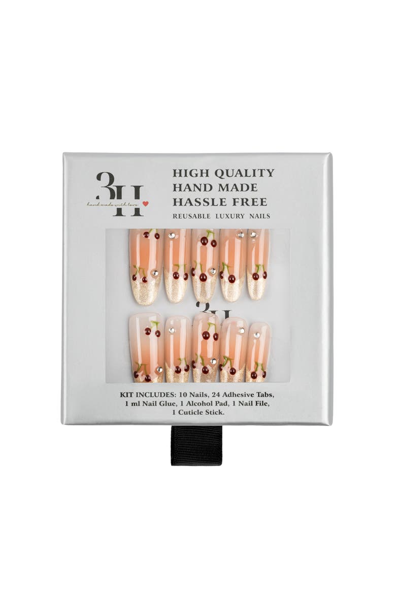 Cherry Bloom Luxury Handmade Press On Nails, Main, color, Peach