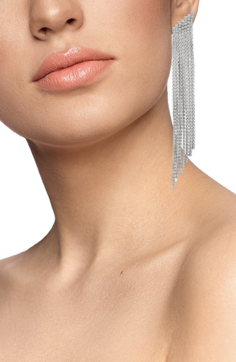 CZ by Kenneth Jay Lane Cubic Zirconia Tiered Fringe Earrings, Alternate, color, Silver