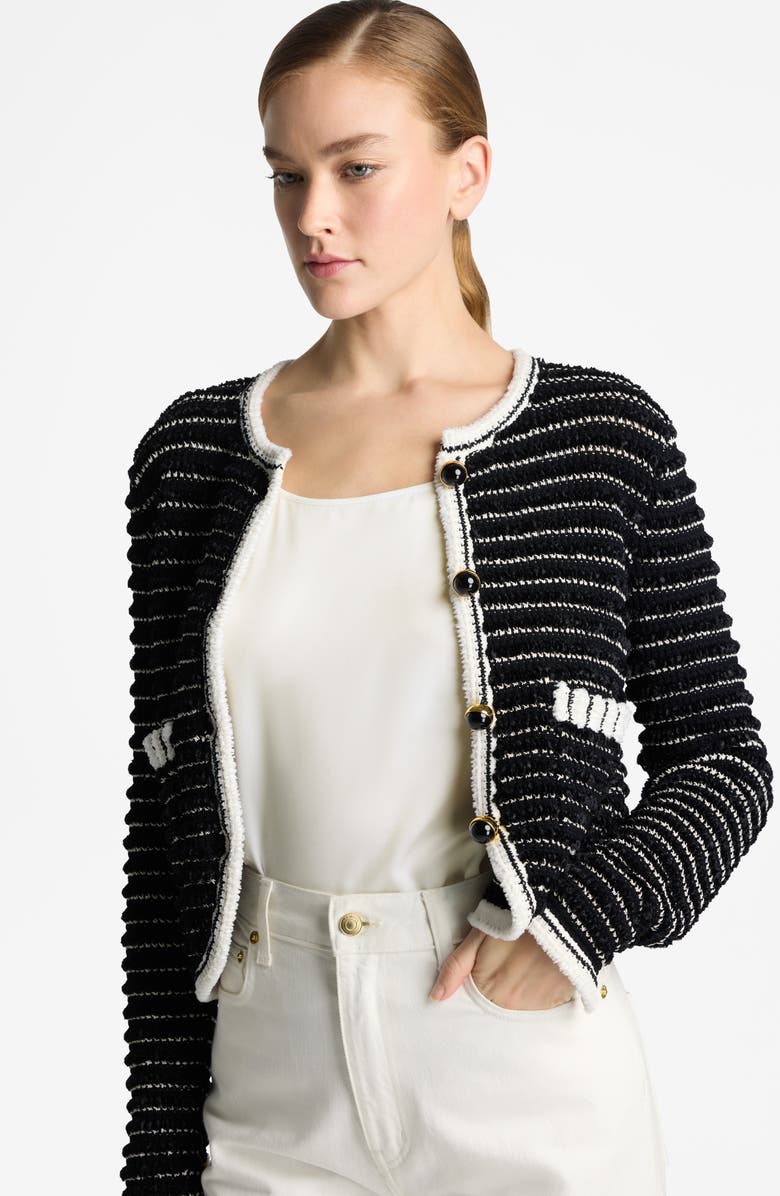 St. John Collection Stripe Eyelash Chenille Sweater Jacket, Alternate, color, 