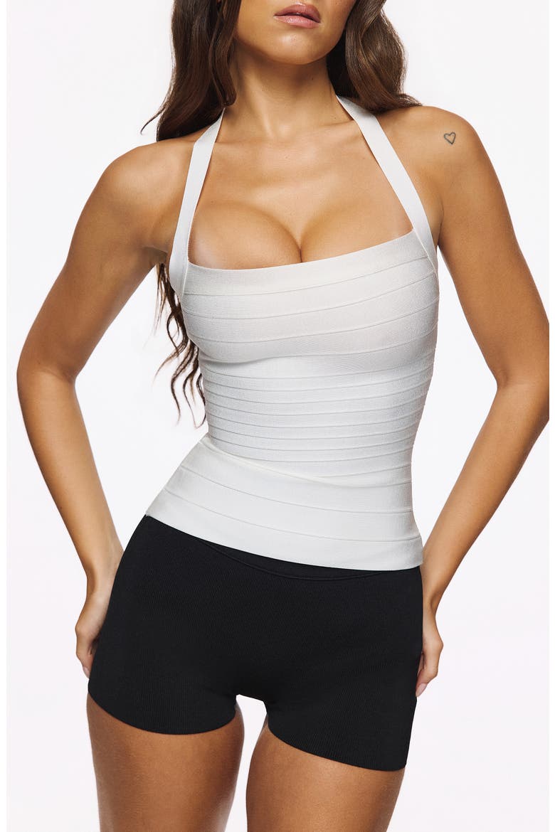 The Silhouette Halter Neck Bandage Dress, Alternate, color, WHITE