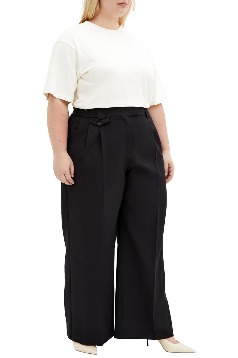 Jazmin Pleat Crepe Wide Leg Pants, Alternate, color, BLACK
