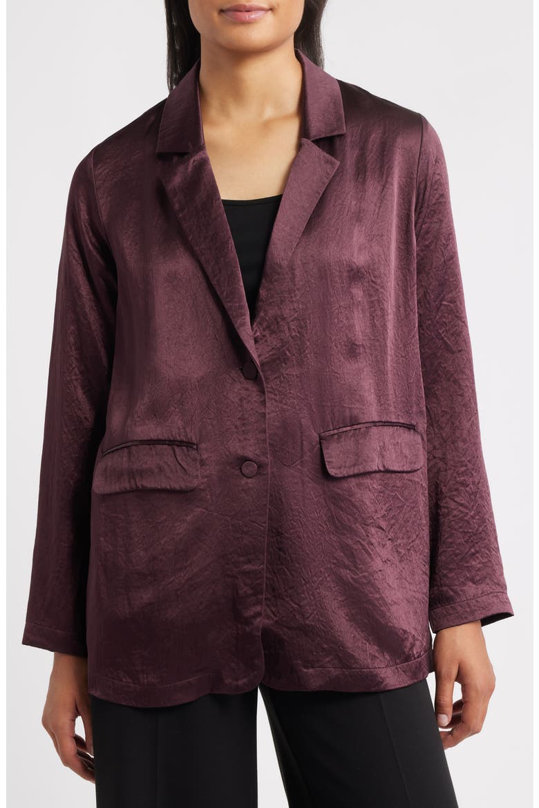 Crinkled Satin Blazer, Alternate, color, WINE