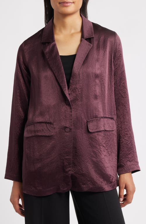 Eileen Fisher Crinkled Satin Blazer In Burgundy