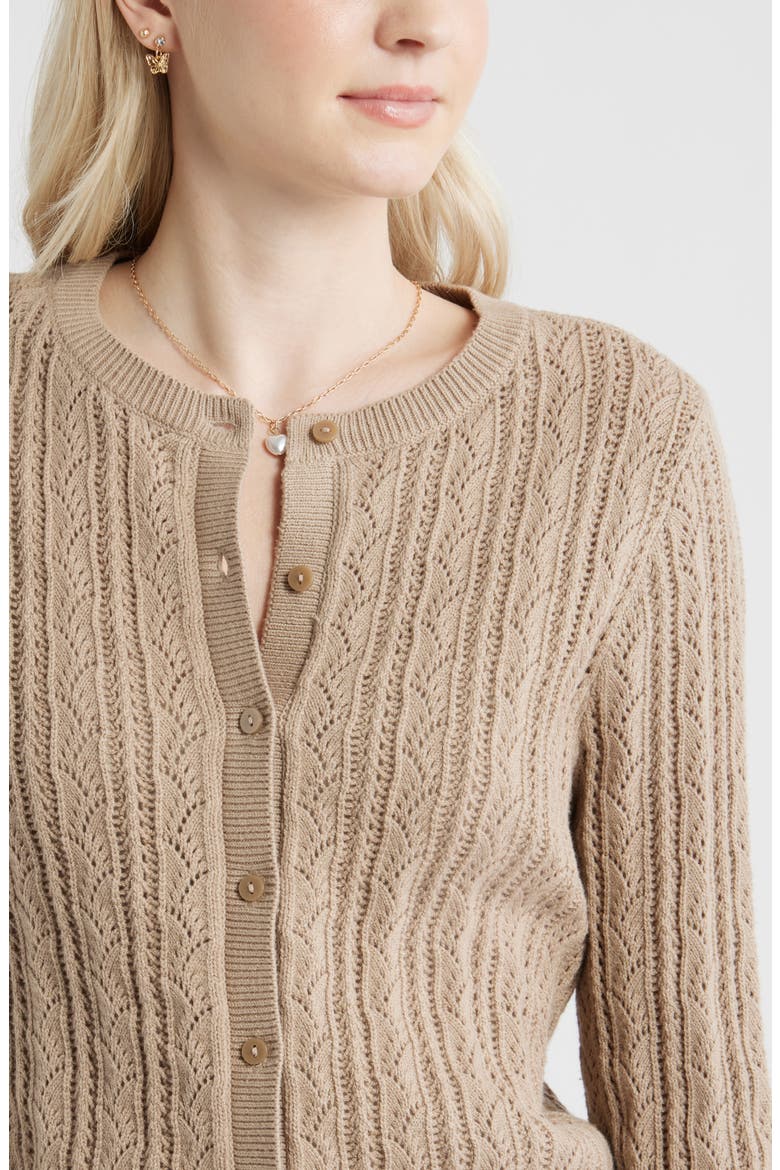 Pointelle Knit Cardigan, Alternate, color, TAN SAVANNAH