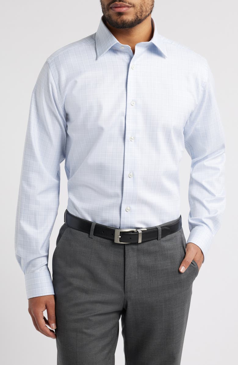 David Donahue Trim Fit Check Cotton Dress Shirt, Main, color,