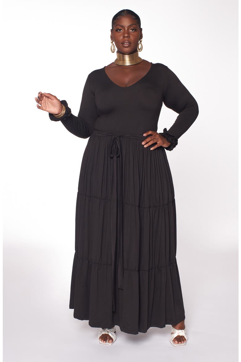 Blissful Long Sleeve Maxi Dress, Alternate, color, BLACK