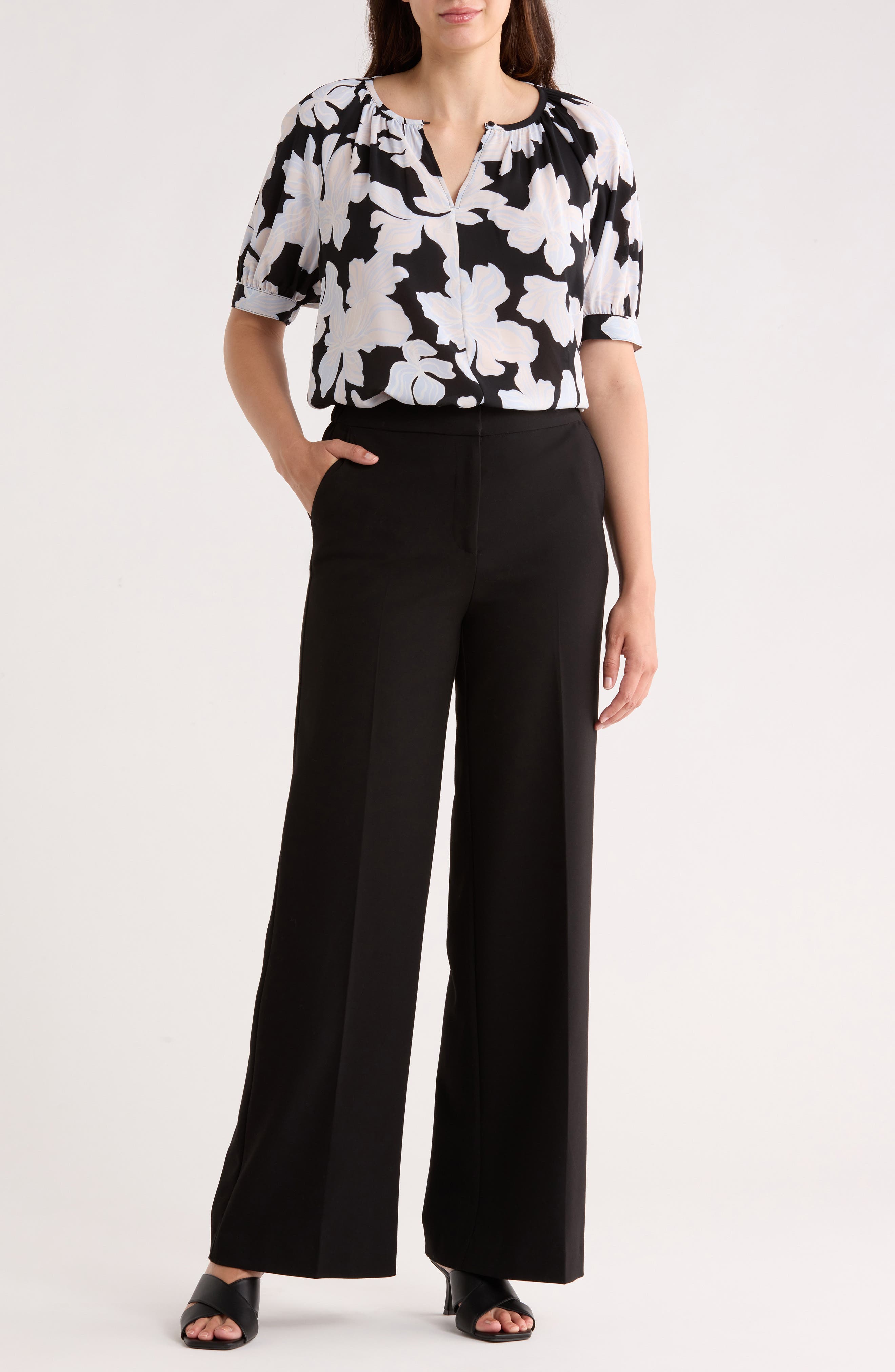 NORDSTROM RACK Gathered Neck Puff Sleeve Top