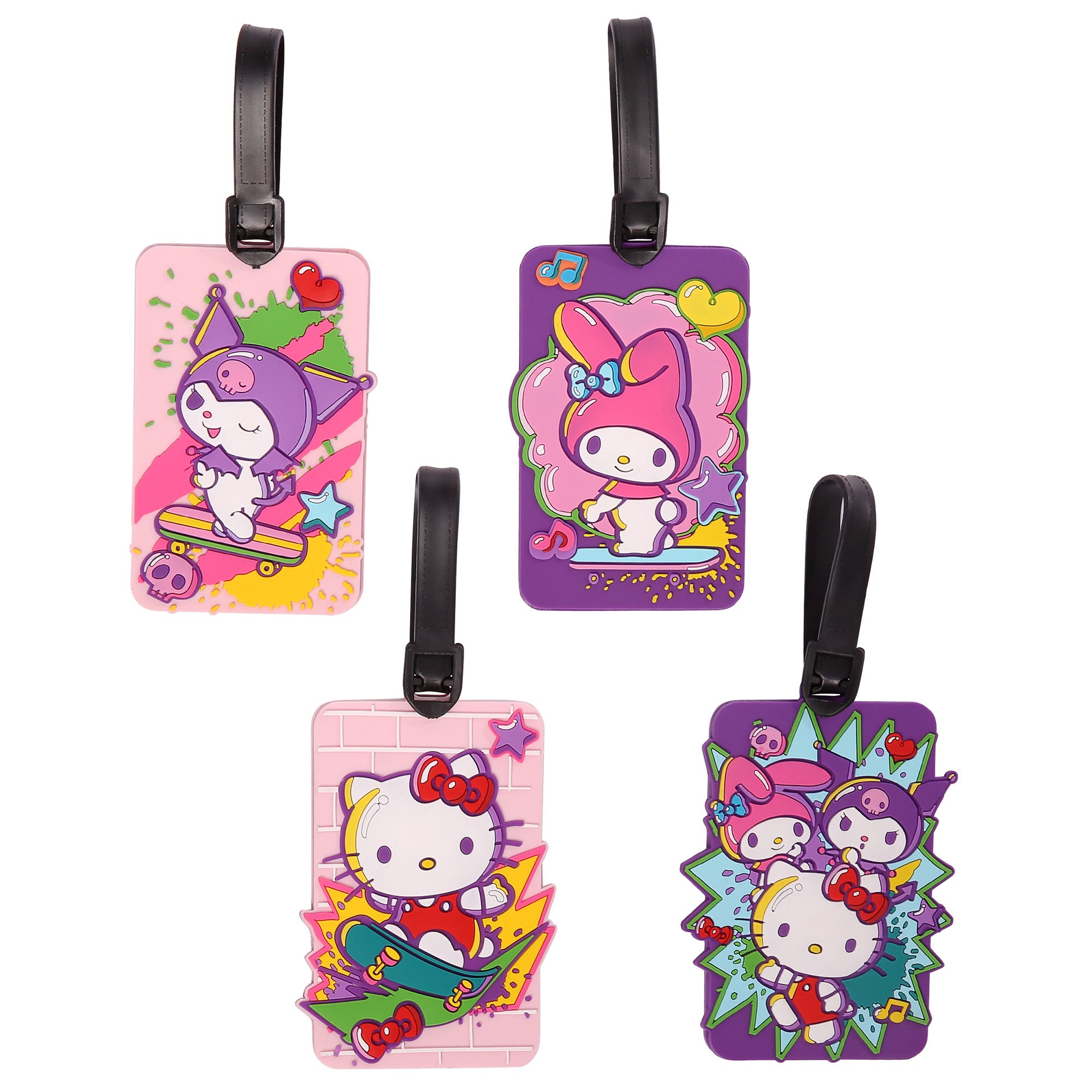 Hello Kitty 4-Piece Luggage Tag Set, Main, color, Purple, Pink, Red