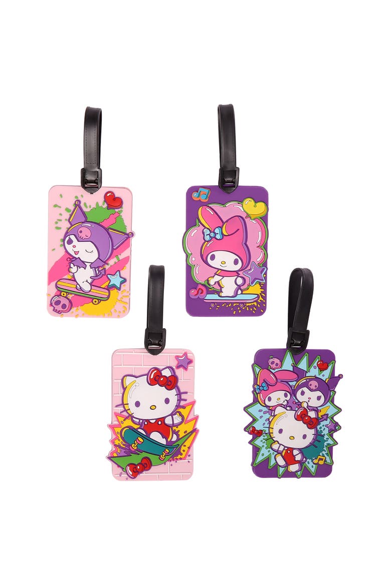 4-Piece Luggage Tag Set, Main, color, purple, pink, red