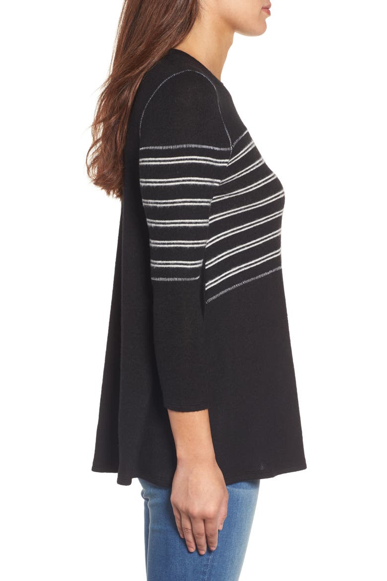 Stripe Panel Sweater, Alternate, color, BLACK- WHITE STRIPE