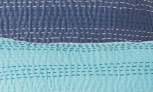 Melange Home Kantha Set Of 2 Reversible Cotton Shams In Navy And Teal