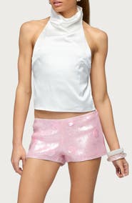EDIKTED Cowl Neck Backless Satin Crop Top