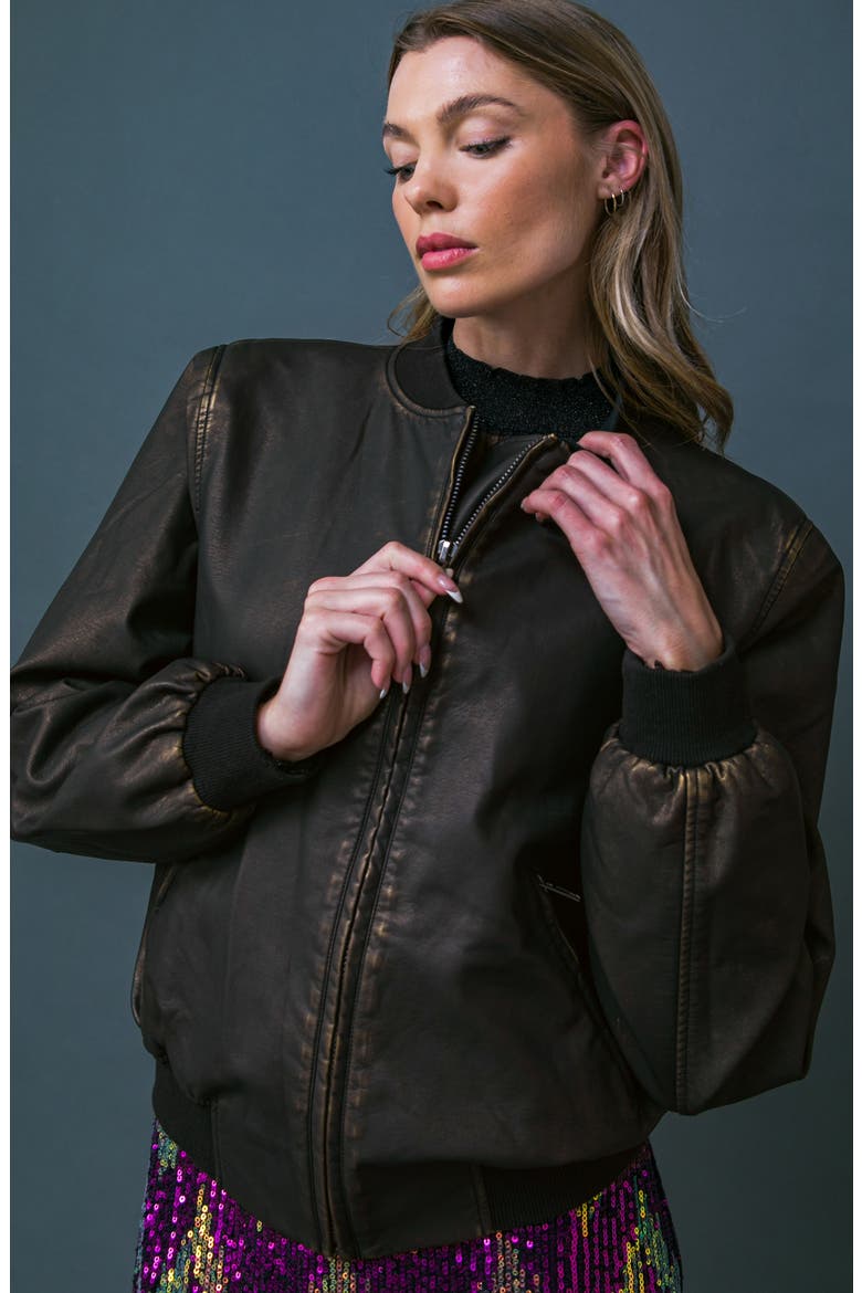 My Greatest Joy Faux Leather Bomber Jacket, Alternate, color, DARK BROWN