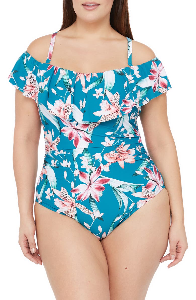 La Blanca Off the Shoulder One-Piece Swimsuit, Alternate, color, 