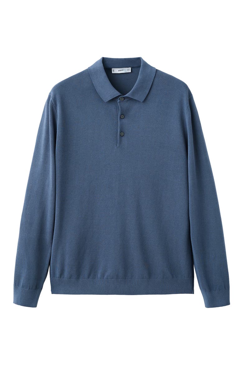 Long Sleeve Cotton Polo, Alternate, color, INDIGO BLUE