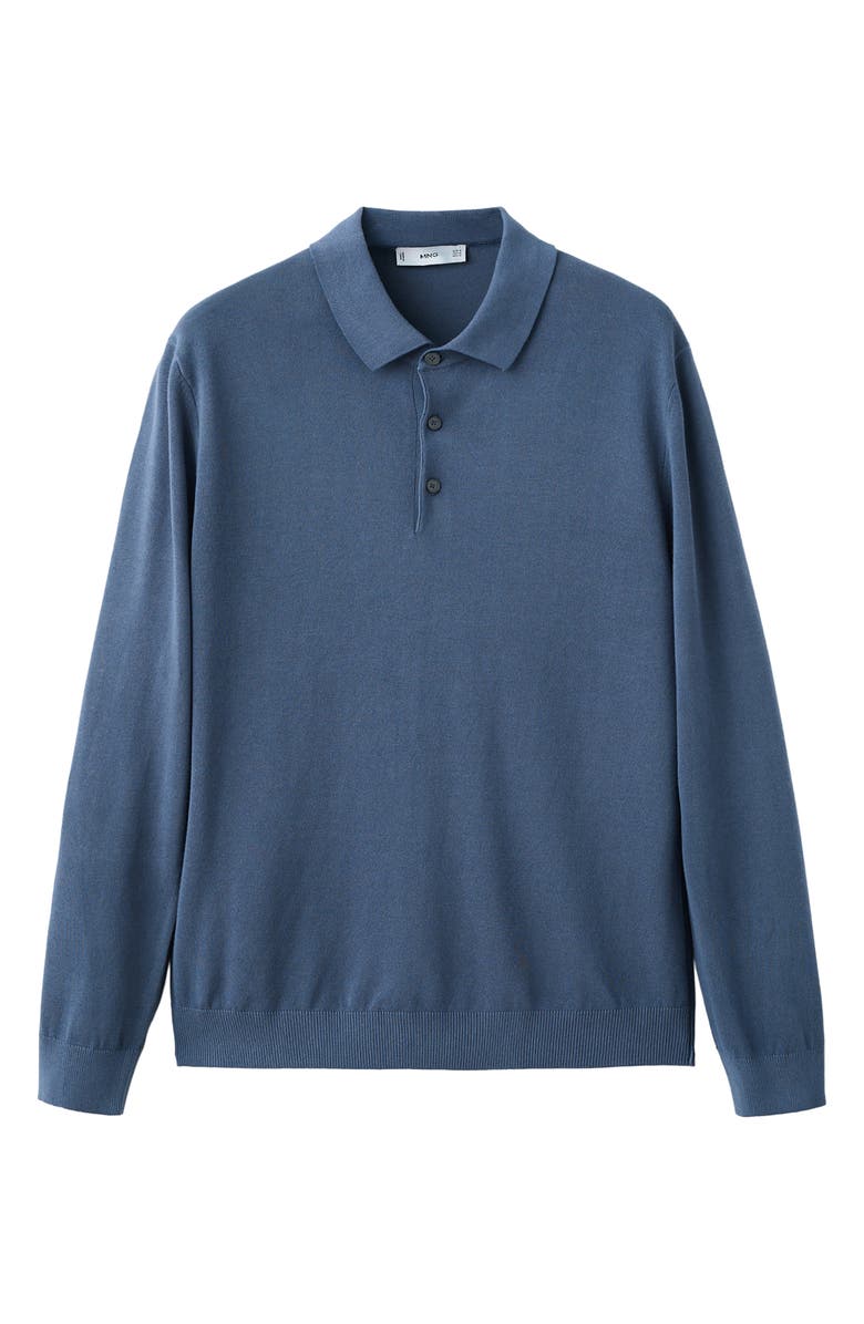 MANGO Long Sleeve Cotton Polo, Alternate, color, Indigo Blue
