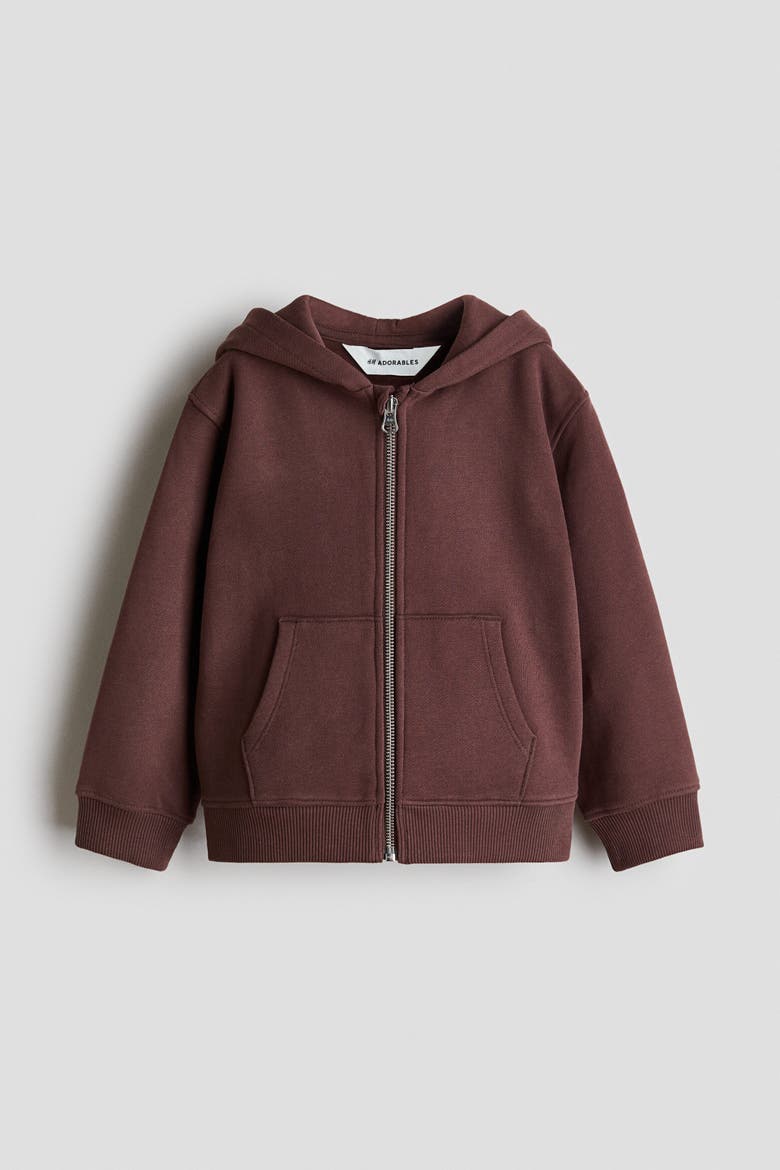 Cotton Zip-through Hoodie, Alternate, color, Brown