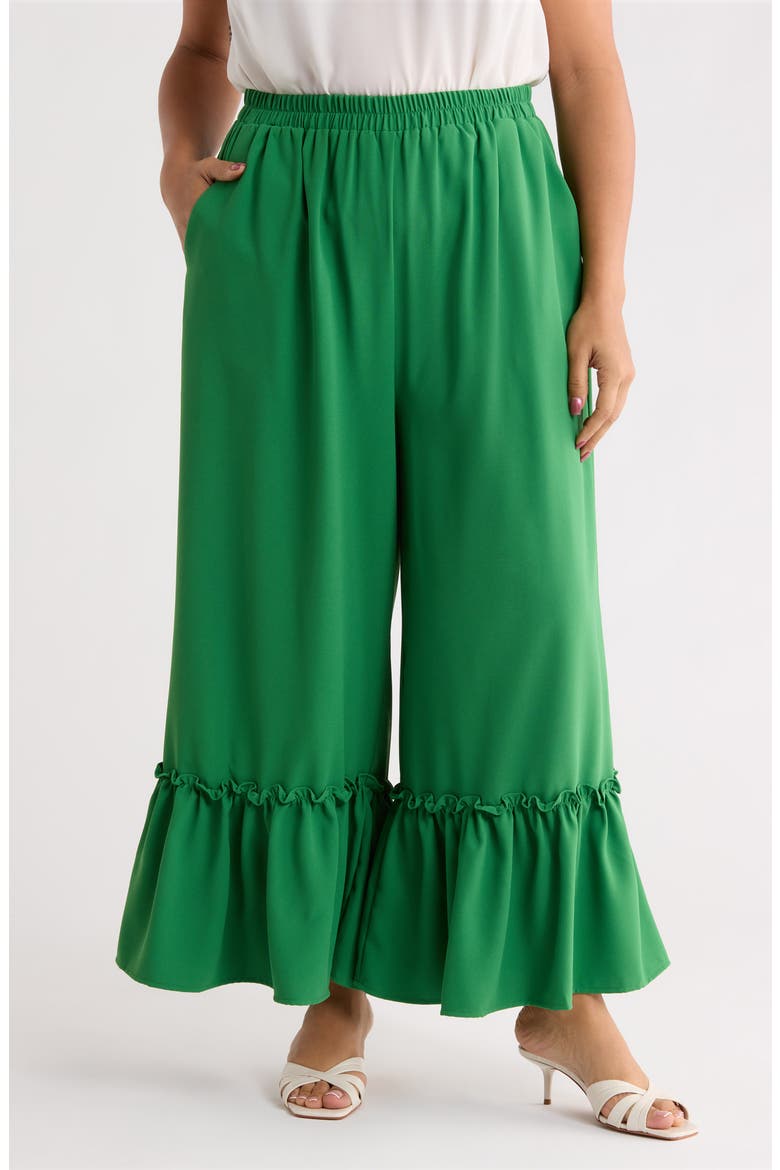 Ryder Ruffle Wide Leg Cotton Knit Pants, Main, color, GREEN