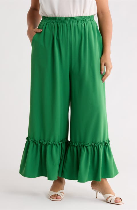 Ryder Ruffle Wide Leg Cotton Knit Pants