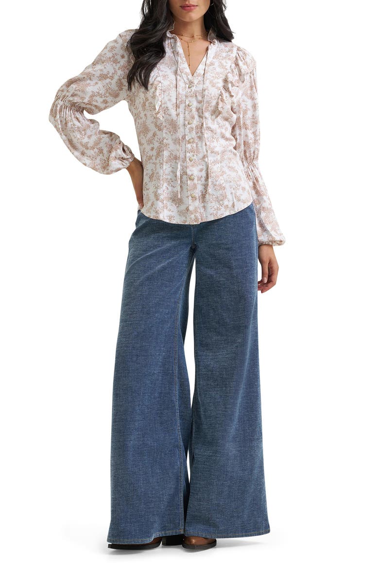 Folk Floral Ruffle Western Shirt, Alternate, color, FOLK FLORAL