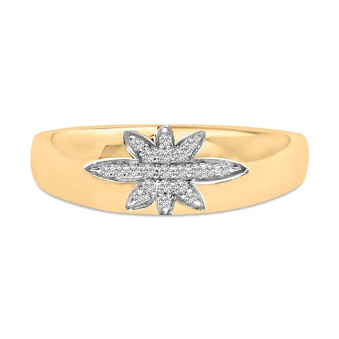 18K Yellow Gold 1/10 Cttw Diamond Star Burst Inlay Ring