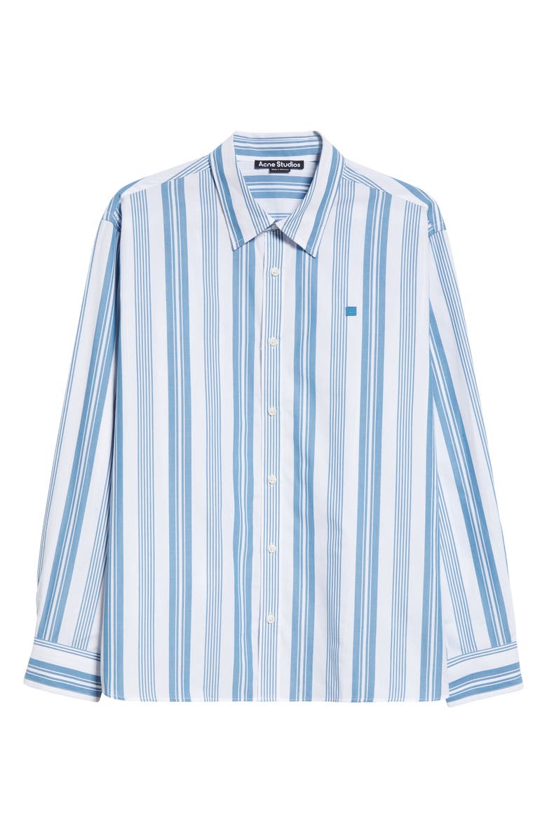 Acne Studios Gender Inclusive Stripe Face Patch Button-Up Shirt, Alternate, color,