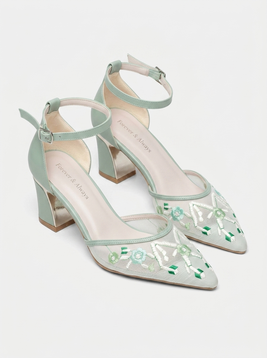 Lorelai Block Heel Embroidered Bridal Pump, Alternate, color, Green