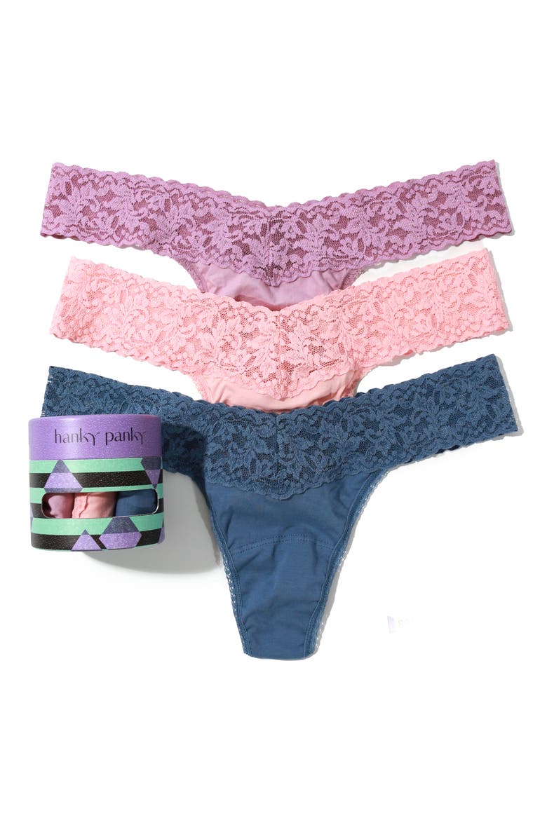 Holiday Assorted 3-Pack Low Rise Cotton Thongs, Alternate, color, LAVENDAR/ PINK/ BLUE