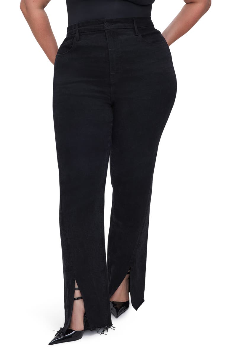 Good American Good Boy Twisted Slit Raw Hem Jeans, Alternate, color, Black318