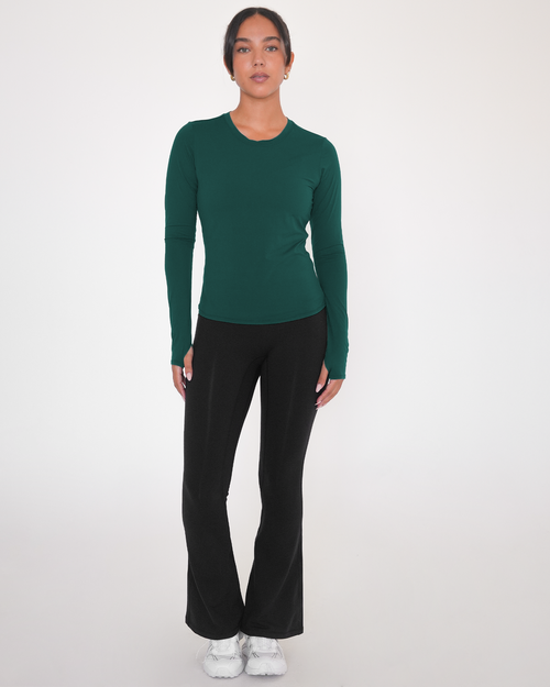 Rebody Active Raya Mid Length Compression Nylon Long Sleeve Top In Green
