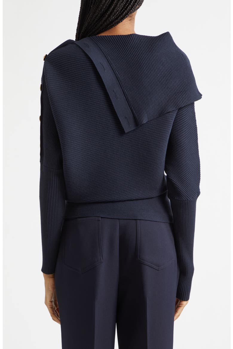 Lexi Button Shawl Rib Sweater, Alternate, color, NAVY