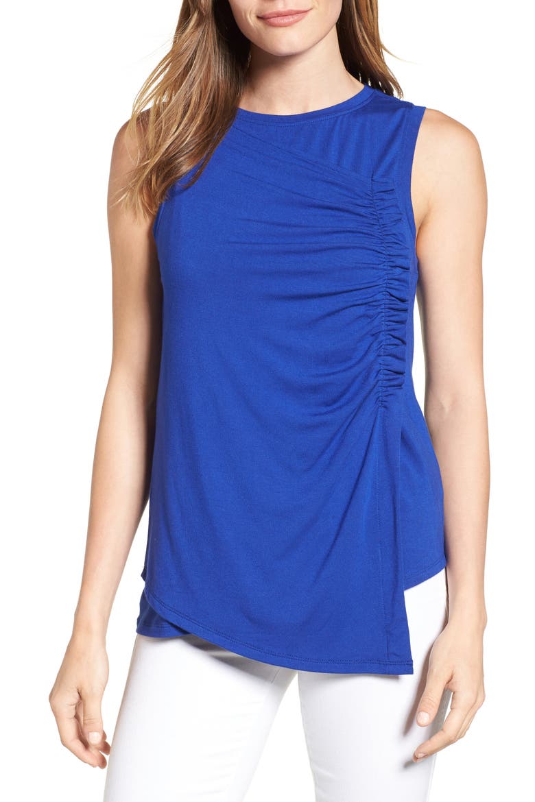Ruched Drape Front Tank, Main, color, ROYAL