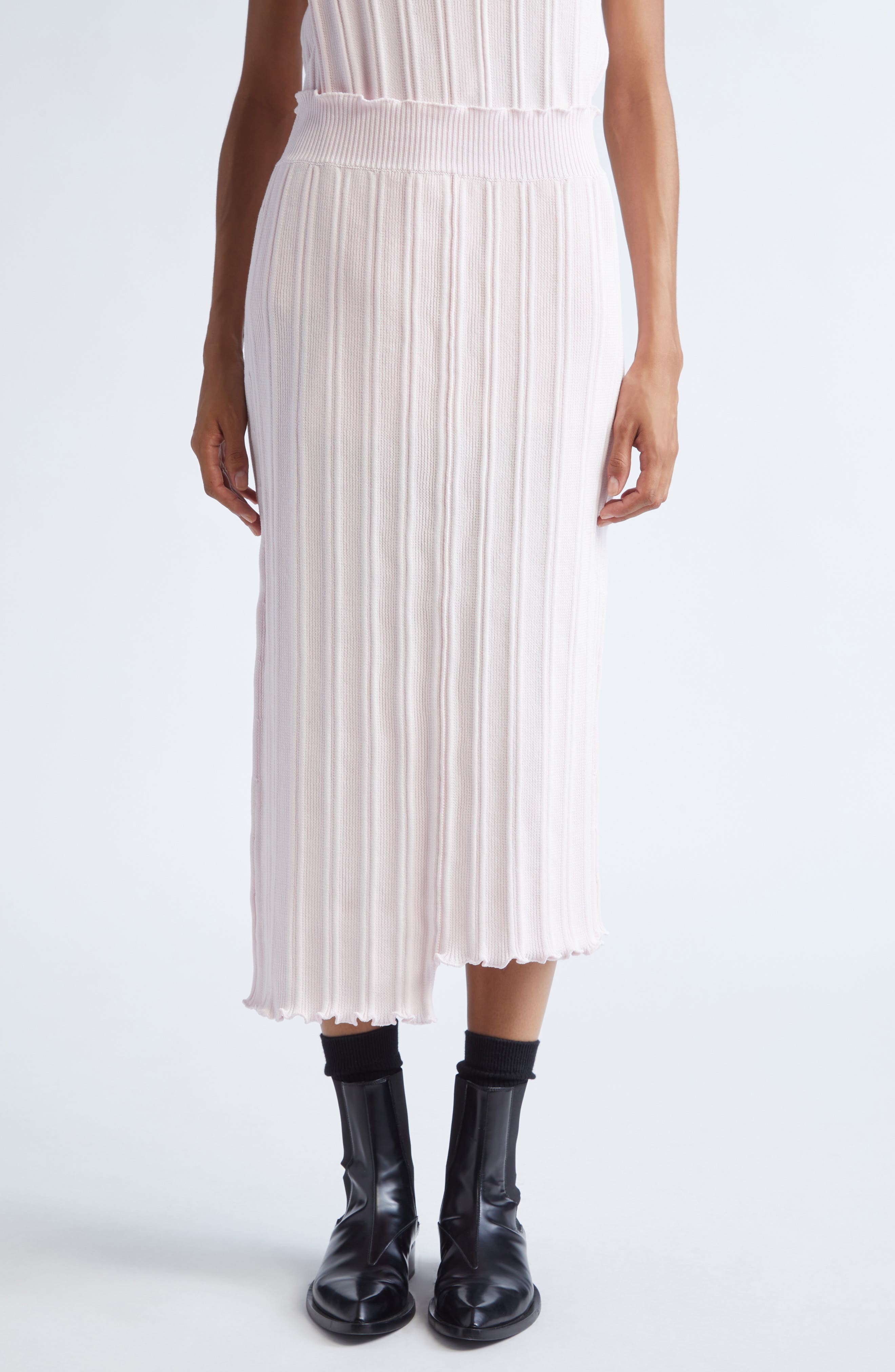 Jil Sander Asymmetric Cotton Rib Straight Midi Skirt