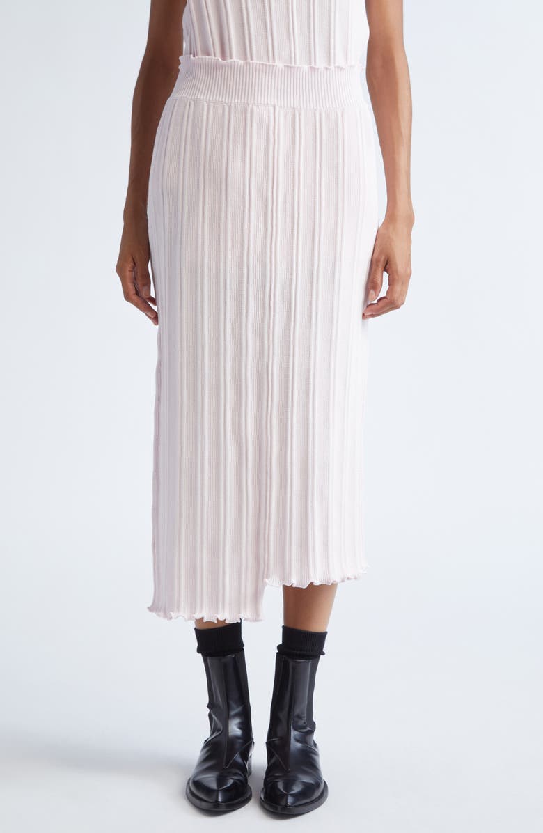 Jil Sander Asymmetric Cotton Rib Straight Midi Skirt, Main, color, Morganite