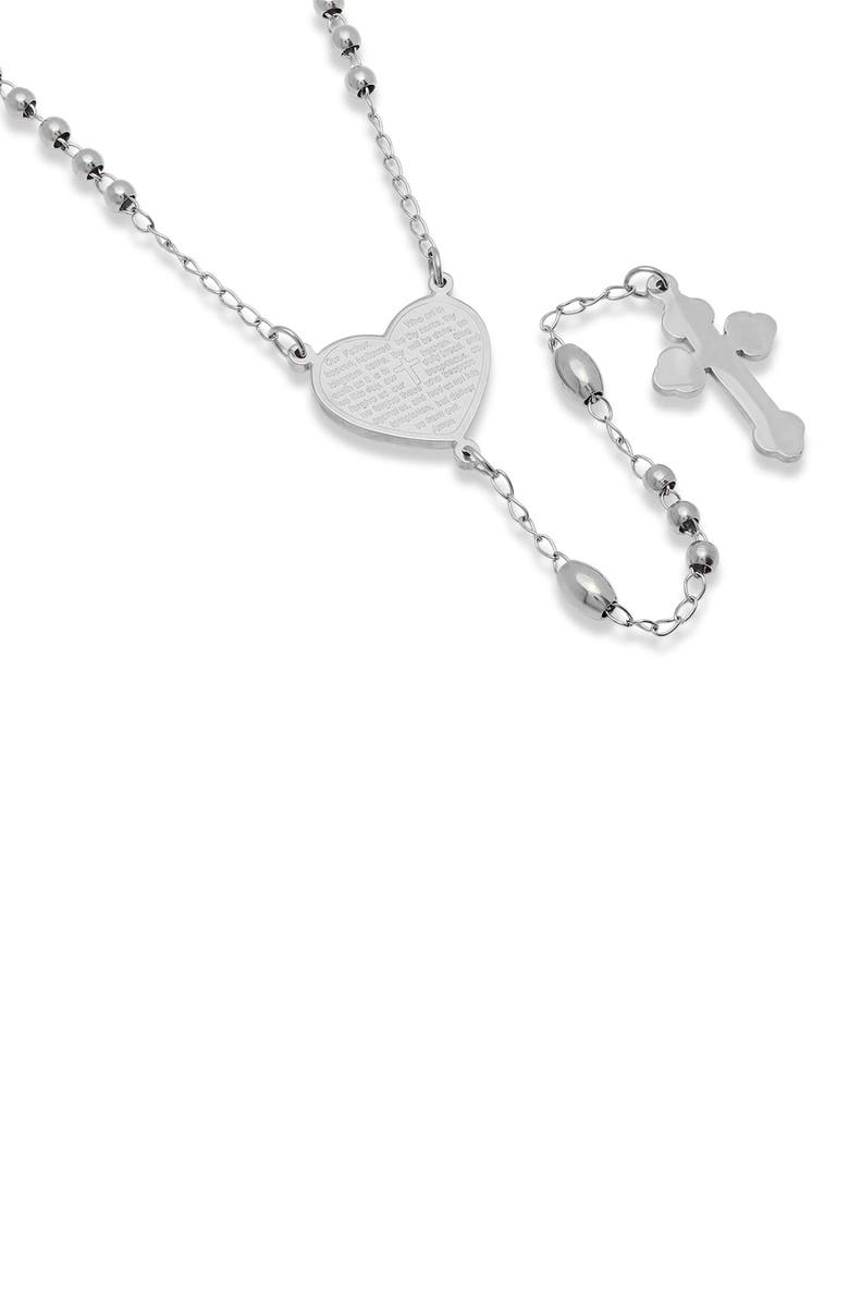 HMY JEWELRY The Lords Prayer Rosary Necklace, Main, color, Metallic