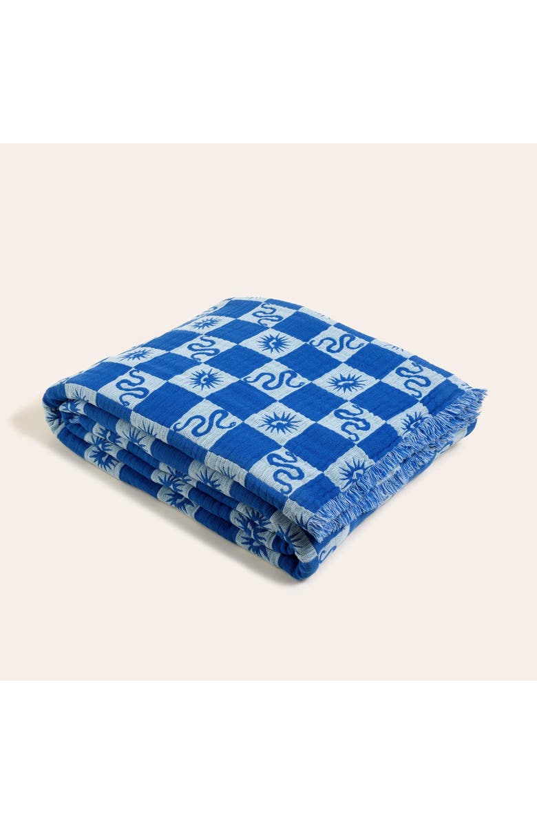 Zsa Zsa Zsu Costa Fringed Geometric Jacquard King Size 100% Cotton Bedspread 102X94 In, Alternate, color, Blue