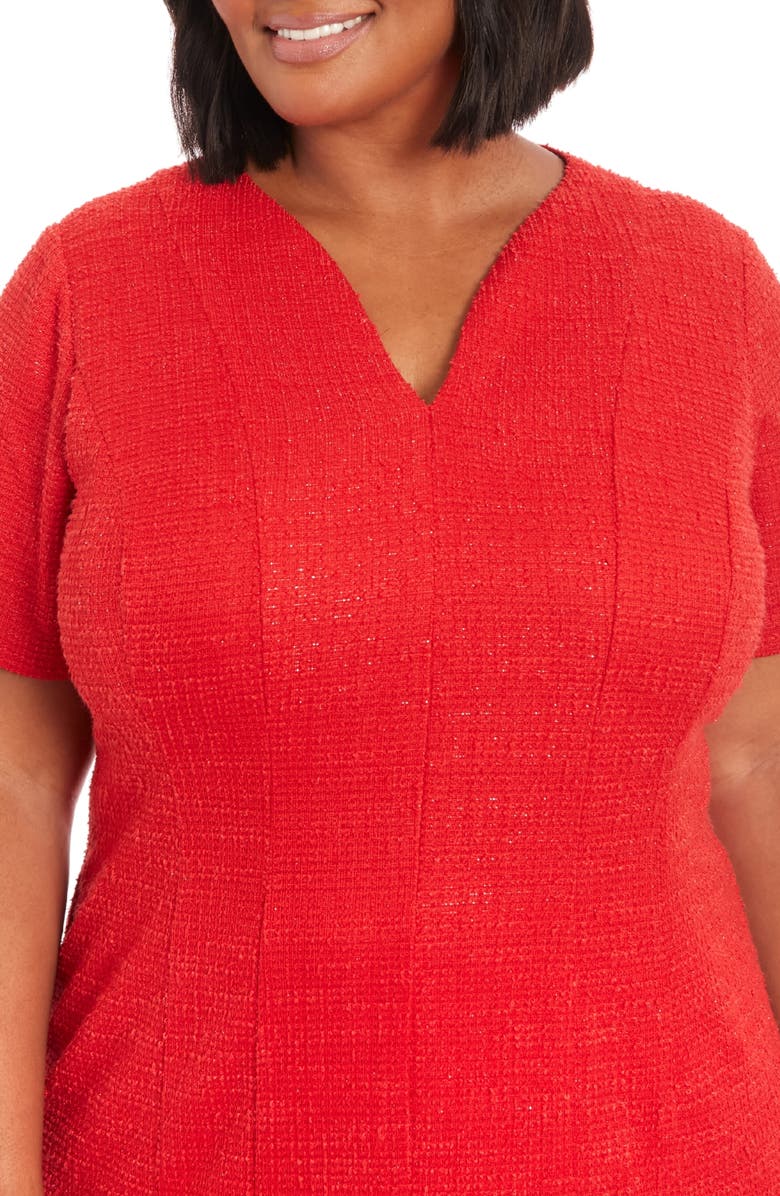 London Times Short Sleeve Side Button Bouclé Sheath Dress, Alternate, color, Red