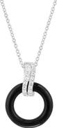 EFFY Sterling Silver Diamond & Onyx Circle Pendant Necklace