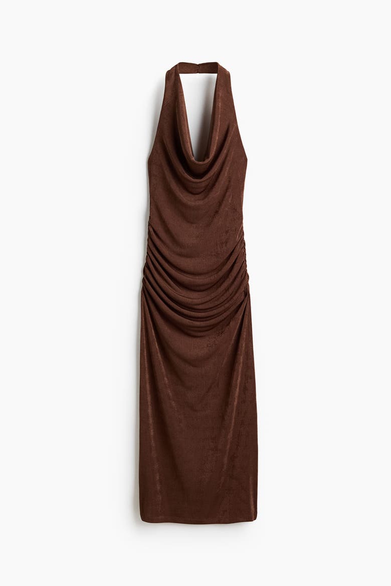 Cowl-neck Halterneck Dress, Alternate, color, Brown