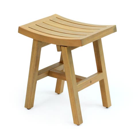 Tamlyn 15.75" Traditional Classic Slatted Solid Acacia Wood Indoor/Outdoor Shower Stool