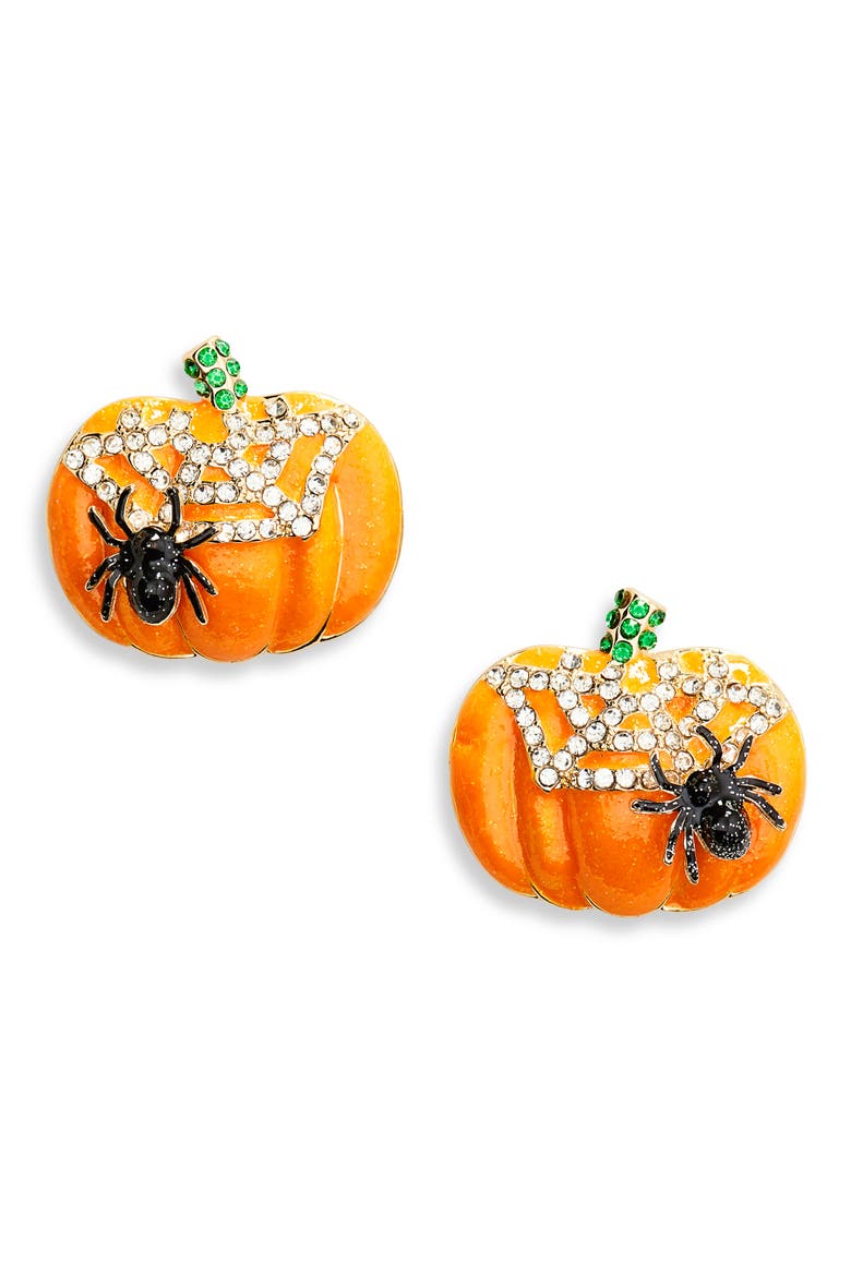 Pumpkin & Spider Earrings, Main, color, ORANGE