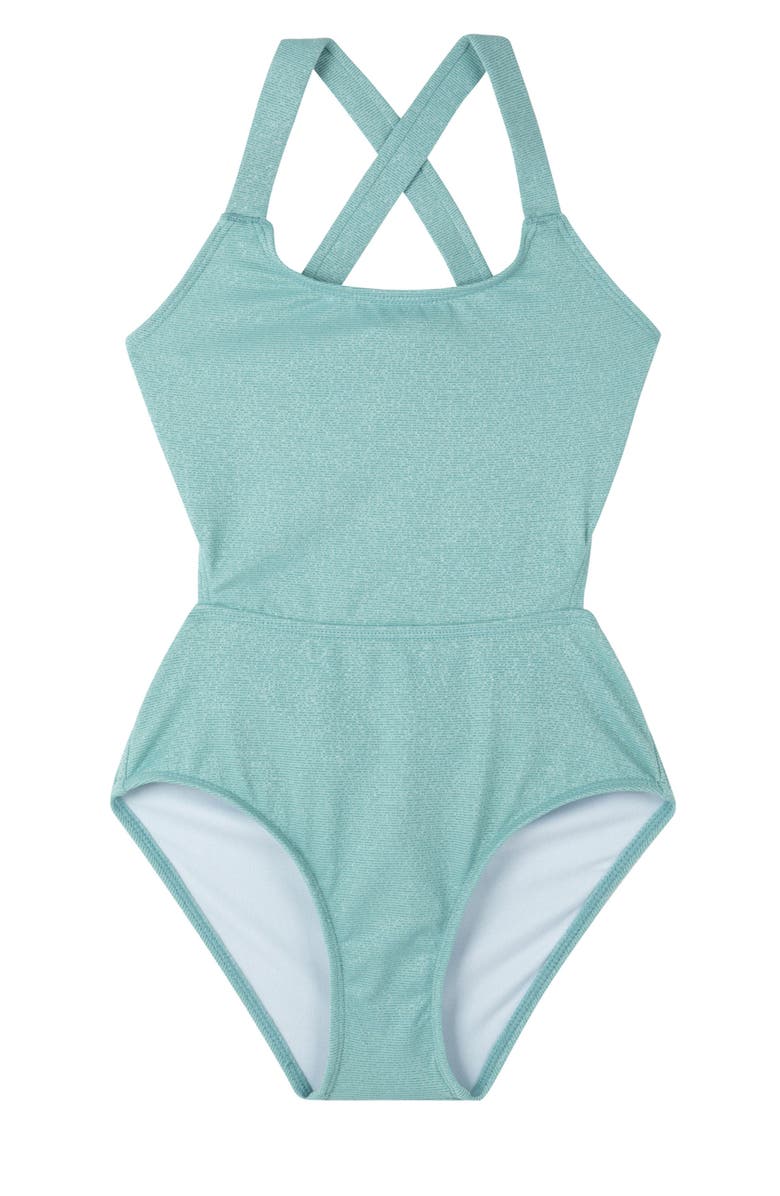 Gottex Kids Sparkles Cut Out Cross Strap One Piece, Main, color, Turquoise